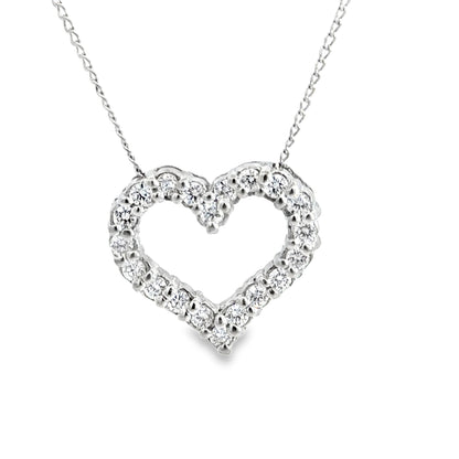 Romantic 14K White Gold Heart & Diamond Pendant