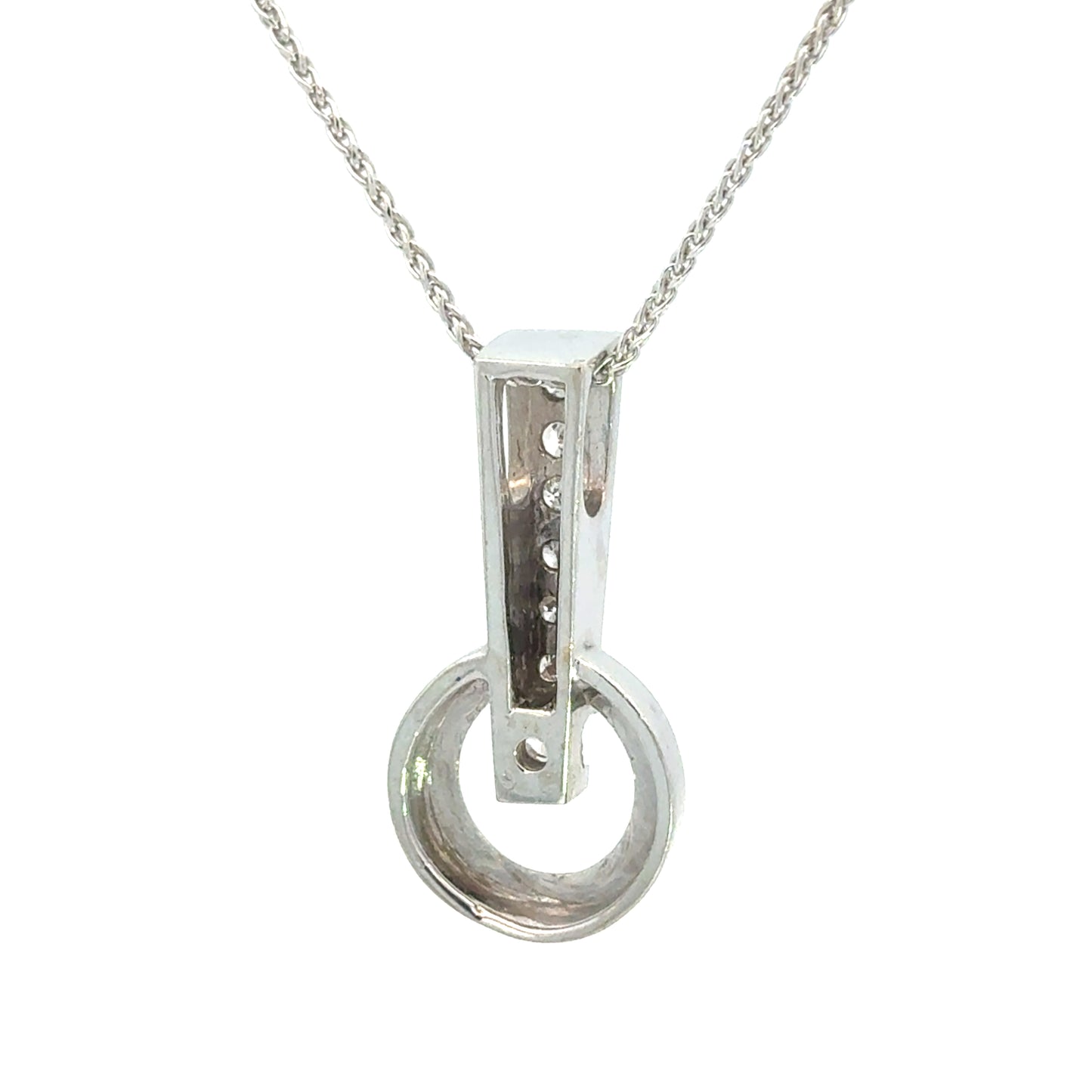 14K White Gold Diamond Bar & Circle Pendant Necklace