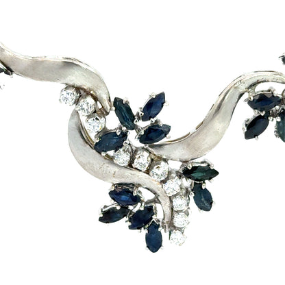 Floral Sapphire & Diamond Ribbon Necklace in 18K White Gold