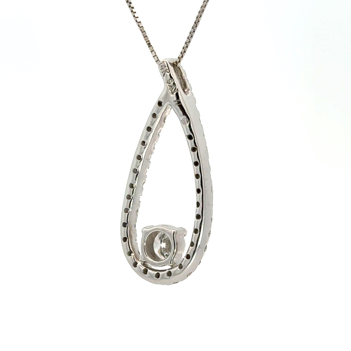 14K White Gold Diamond Drop Necklace with Box Chain