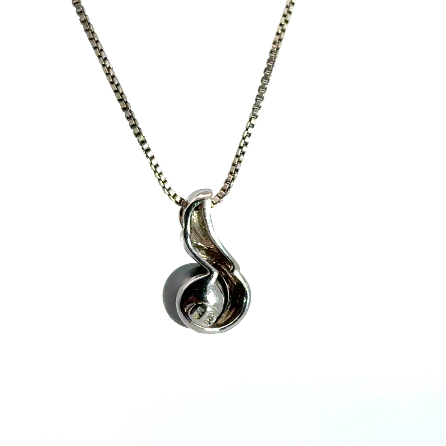 14K White Gold Black Pearl Swirl Pendant