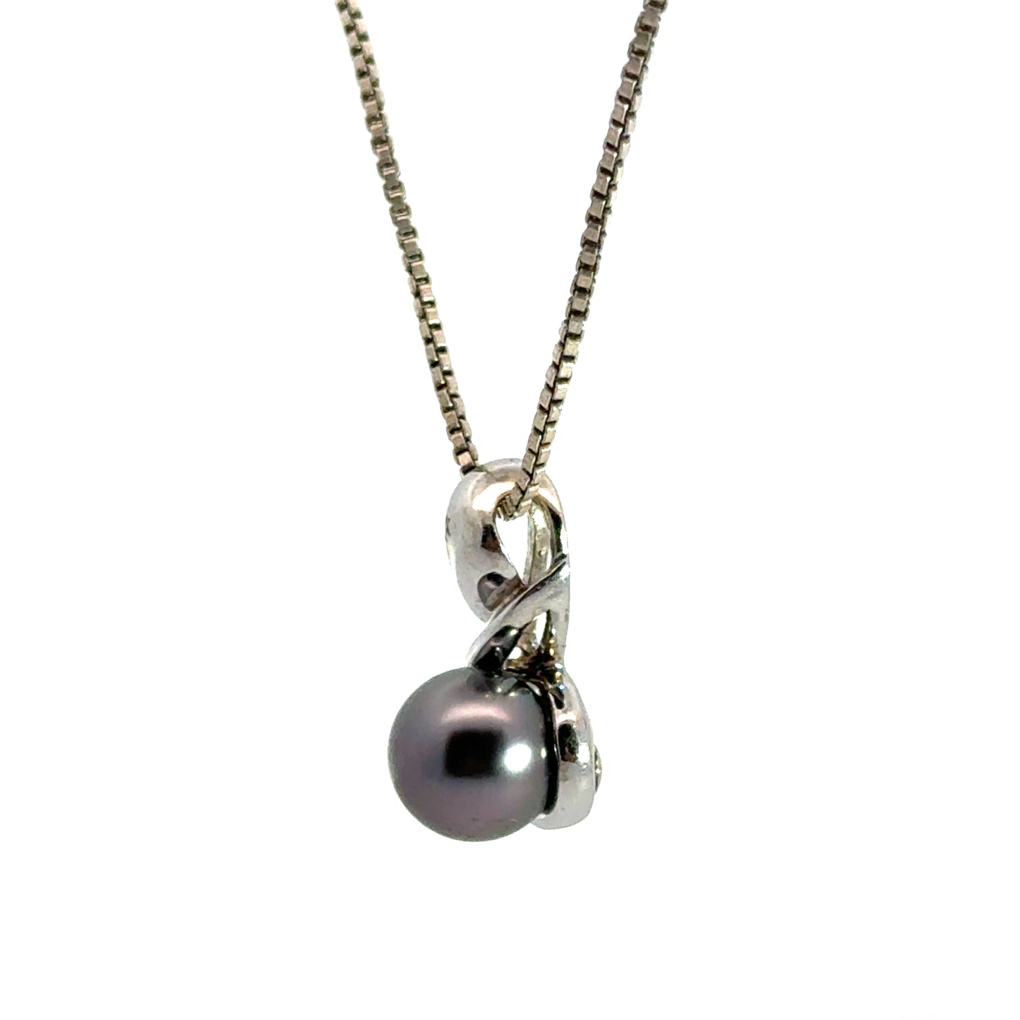 14K White Gold Black Pearl Swirl Pendant