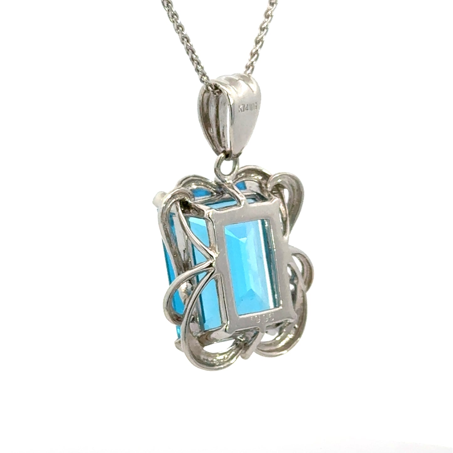 Large Emerald-Cut Blue Topaz Pendant in 14K White Gold