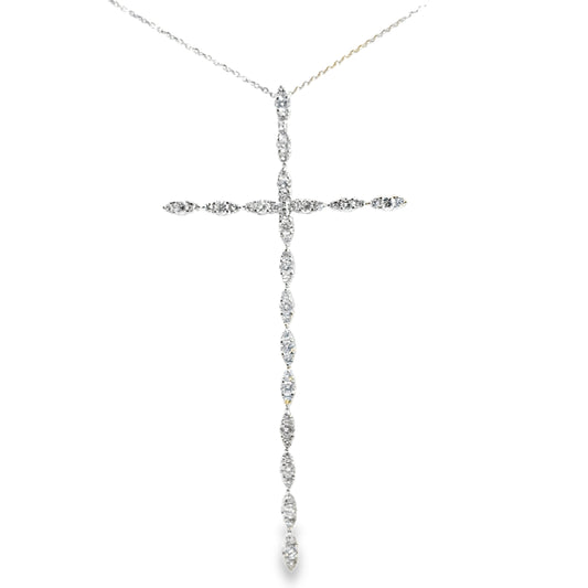 Elegant 18K White Gold Diamond Cross Necklace – 3” Long