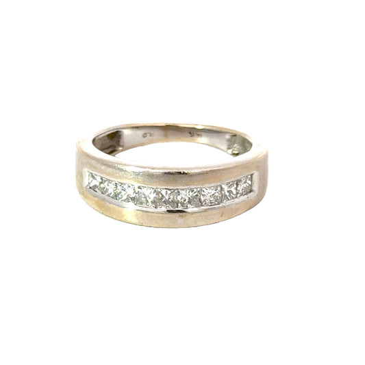 14K White Gold Channel-Set Diamonds Men’s Ring