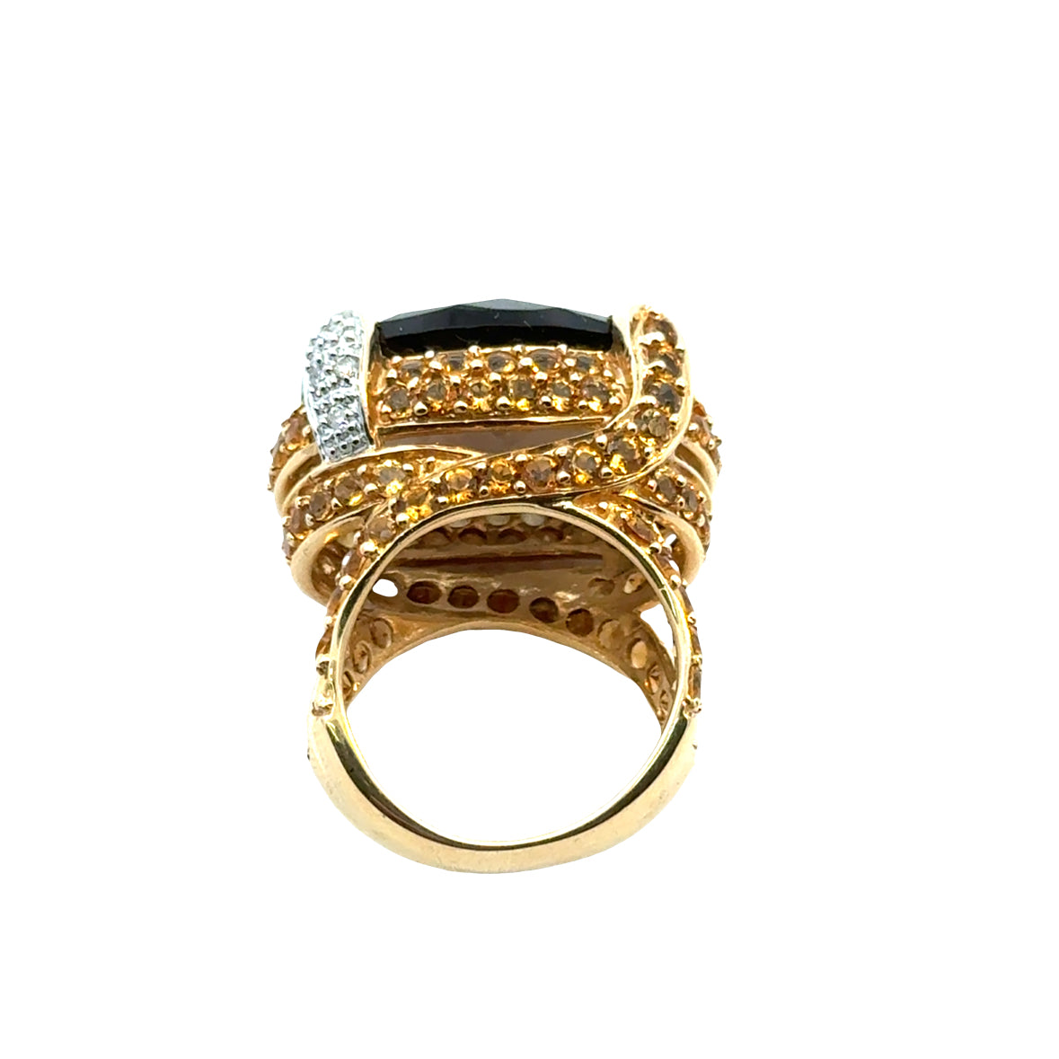 14K Yellow Gold Smoky Topaz & Yellow Topaz Dome Ring with Diamonds
