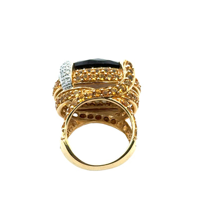 14K Yellow Gold Smoky Topaz & Yellow Topaz Dome Ring with Diamonds