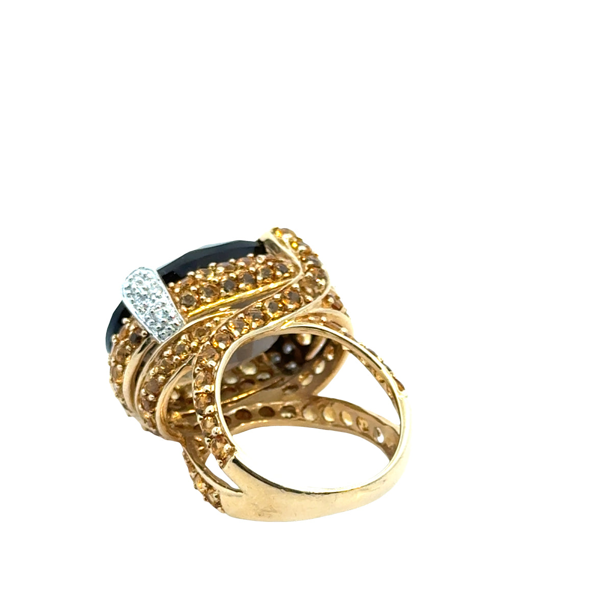 14K Yellow Gold Smoky Topaz & Yellow Topaz Dome Ring with Diamonds