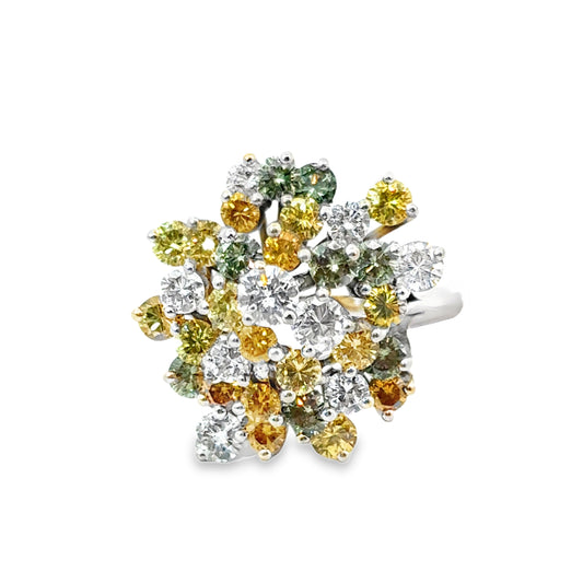14K White Gold Multicolor Diamond cocktail Ring