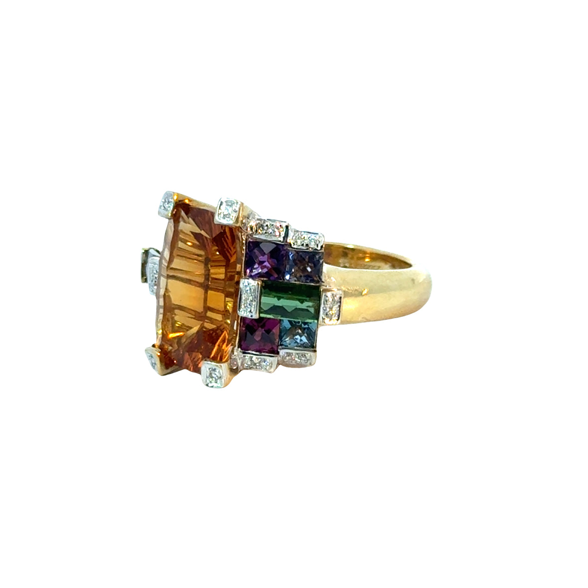 Bellari 18K Yellow Gold Citrine, Peridot & Multi-Stone Diamond Ring