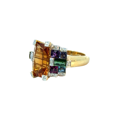 Bellari 18K Yellow Gold Citrine, Peridot & Multi-Stone Diamond Ring