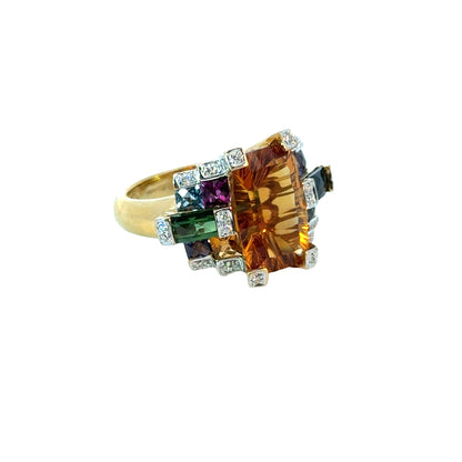 Bellari 18K Yellow Gold Citrine, Peridot & Multi-Stone Diamond Ring
