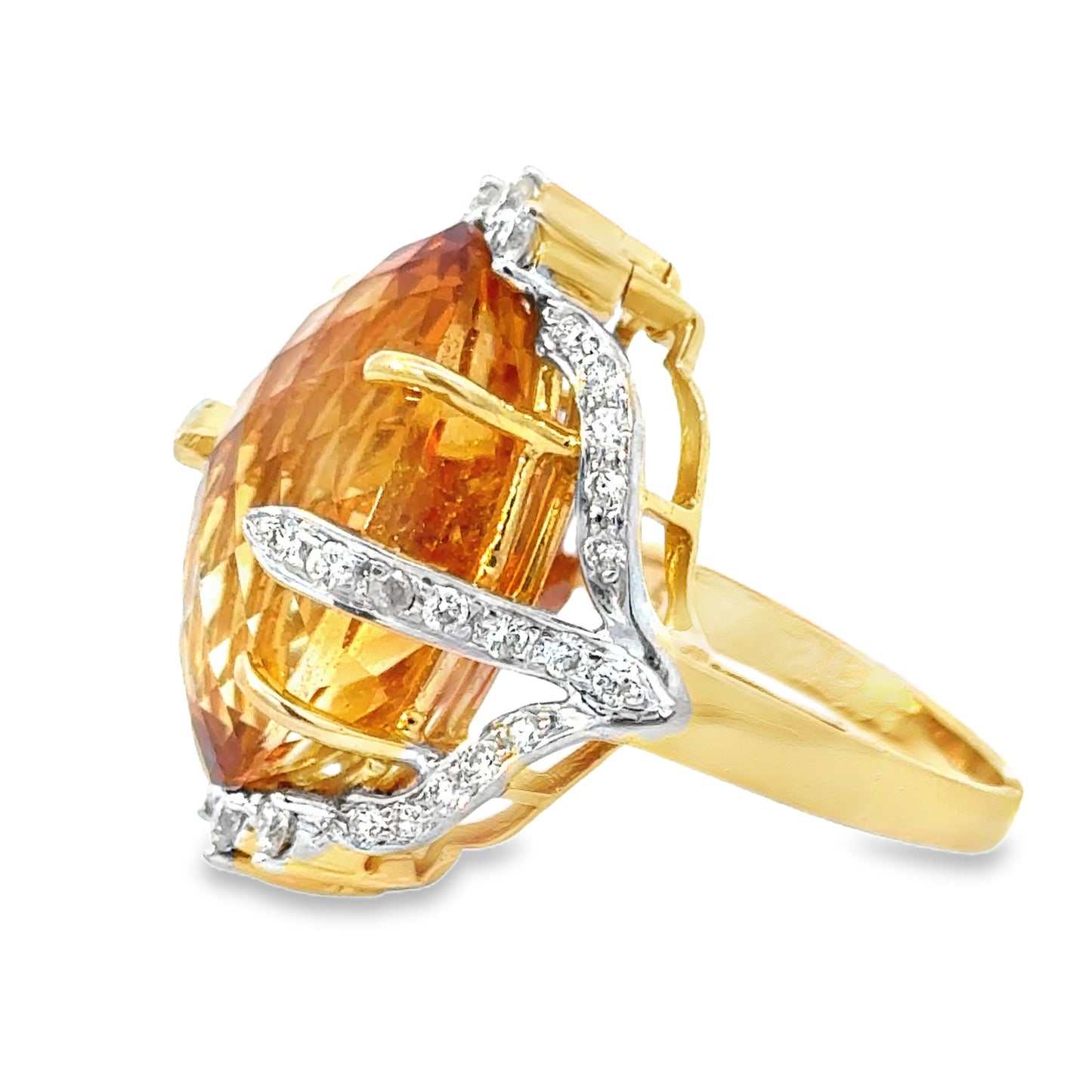 Stunning 18K Two-Tone Large Yellow Topaz Cocktail Ring