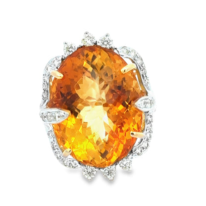 Stunning 18K Two-Tone Large Yellow Topaz Cocktail Ring