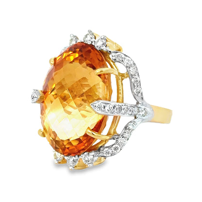 Stunning 18K Two-Tone Large Yellow Topaz Cocktail Ring