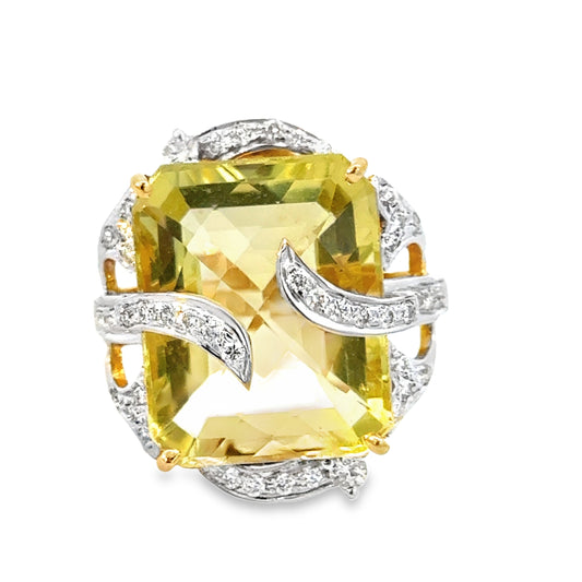 Glamorous 18K Two-Tone Large Citrine Cocktail Ring