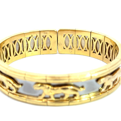Vintage 18K Gold Panther Cuff Bangle with Two-Tone Panels – 1970s