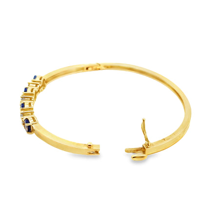 14K Yellow Gold Hinged Bangle Bracelet with Tanzanite and Diamonds