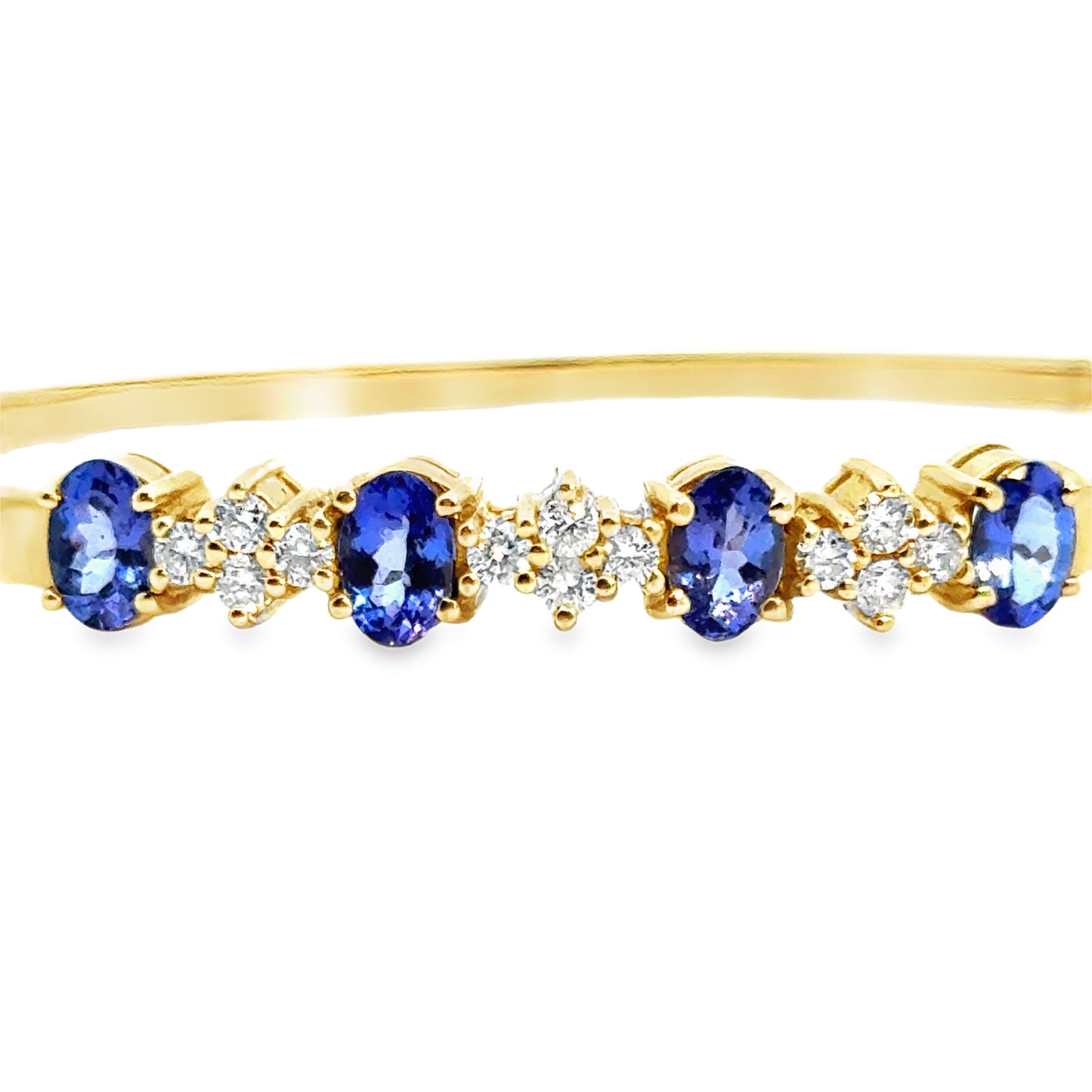 14K Yellow Gold Hinged Bangle Bracelet with Tanzanite and Diamonds