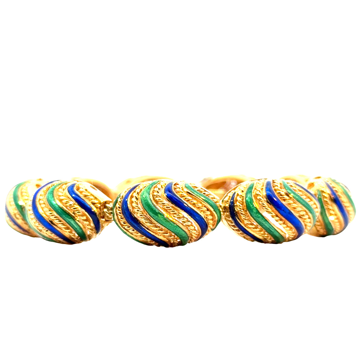 Vintage 18K Yellow Gold Green & Blue Enamel Bracelet – 1950s