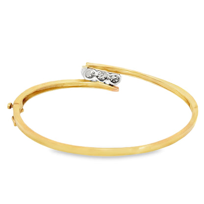 Classic 14K Yellow Gold Diamond Bangle with Triple Flower Design
