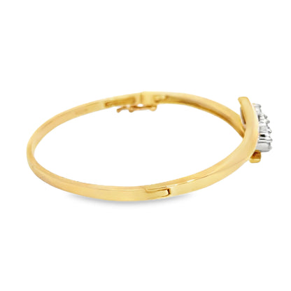 Classic 14K Yellow Gold Diamond Bangle with Triple Flower Design