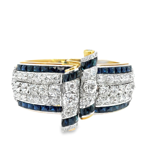 Platinum & 18K Rose Gold Art Deco Sapphire and Diamond Bracelet