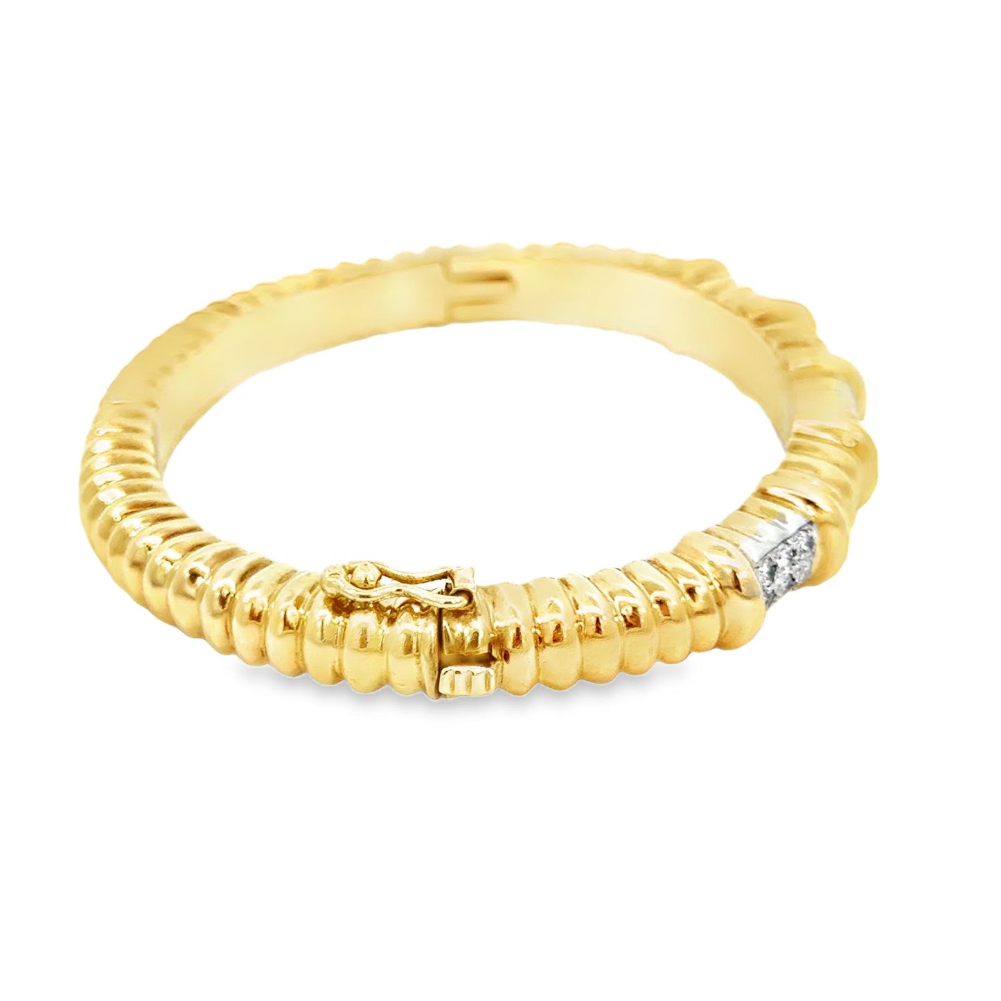 14K Yellow Gold Diamond Ribbed Bangle Bracelet