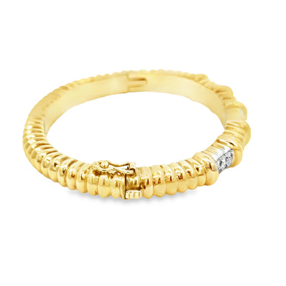 14K Yellow Gold Diamond Ribbed Bangle Bracelet
