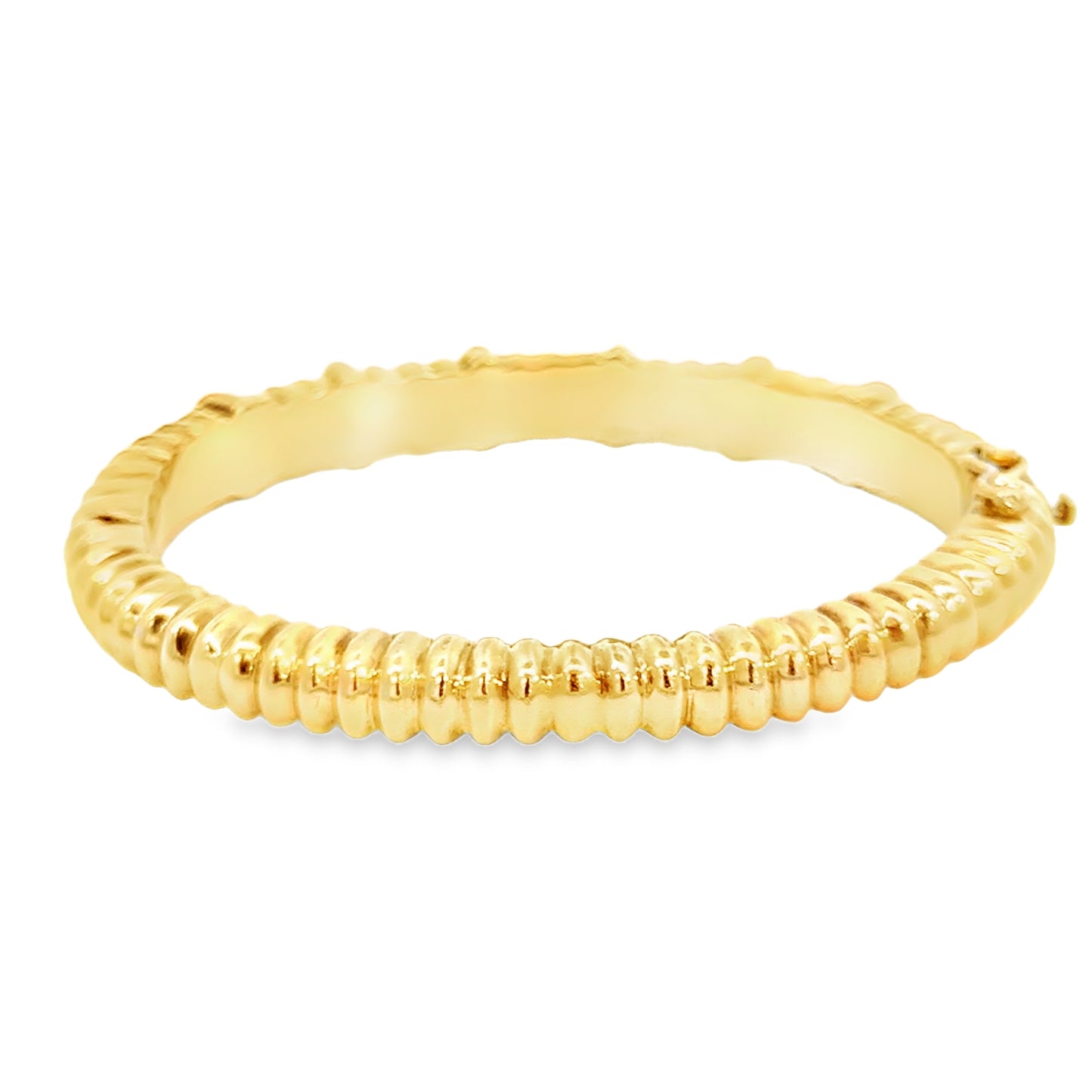 14K Yellow Gold Diamond Ribbed Bangle Bracelet