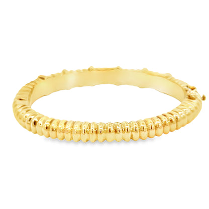14K Yellow Gold Diamond Ribbed Bangle Bracelet
