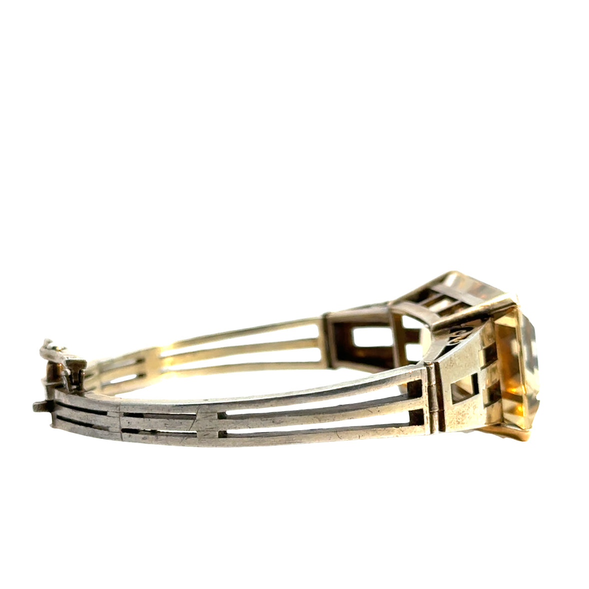 Antique 10K Gold & Sterling Silver Yellow Topaz Bangle Bracelet