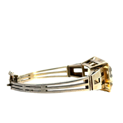 Antique 10K Gold & Sterling Silver Yellow Topaz Bangle Bracelet