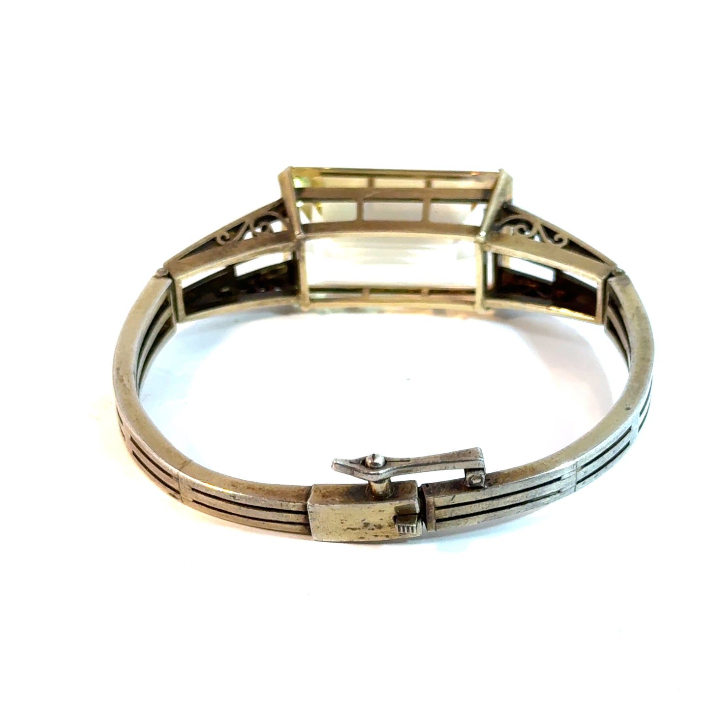 Antique 10K Gold & Sterling Silver Yellow Topaz Bangle Bracelet