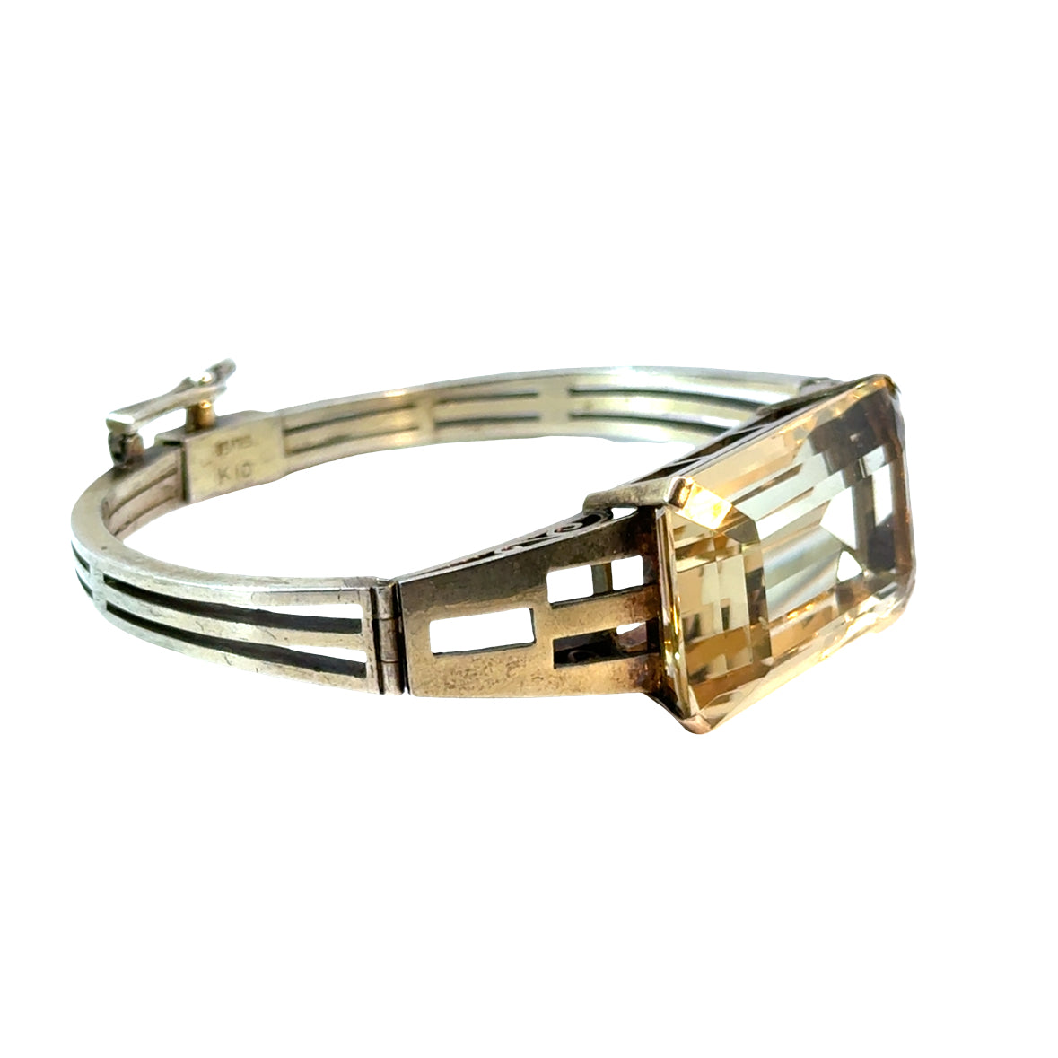 Antique 10K Gold & Sterling Silver Yellow Topaz Bangle Bracelet