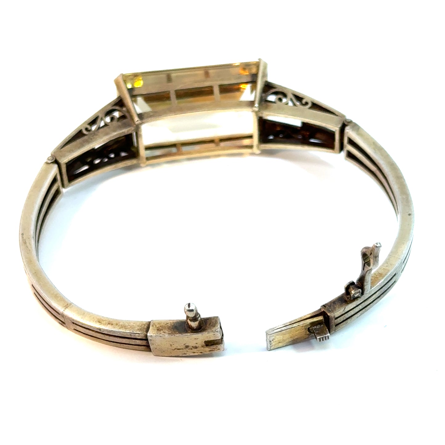 Antique 10K Gold & Sterling Silver Yellow Topaz Bangle Bracelet