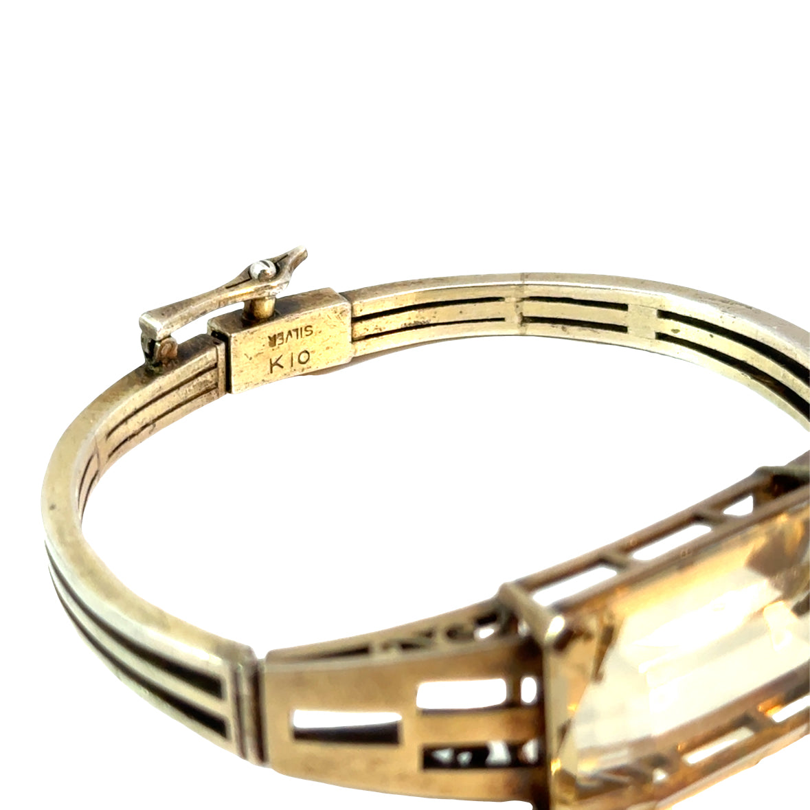 Antique 10K Gold & Sterling Silver Yellow Topaz Bangle Bracelet