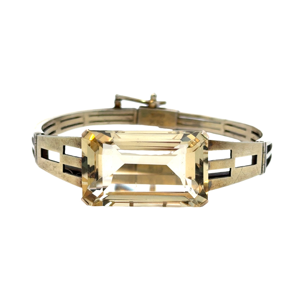 Antique 10K Gold & Sterling Silver Yellow Topaz Bangle Bracelet