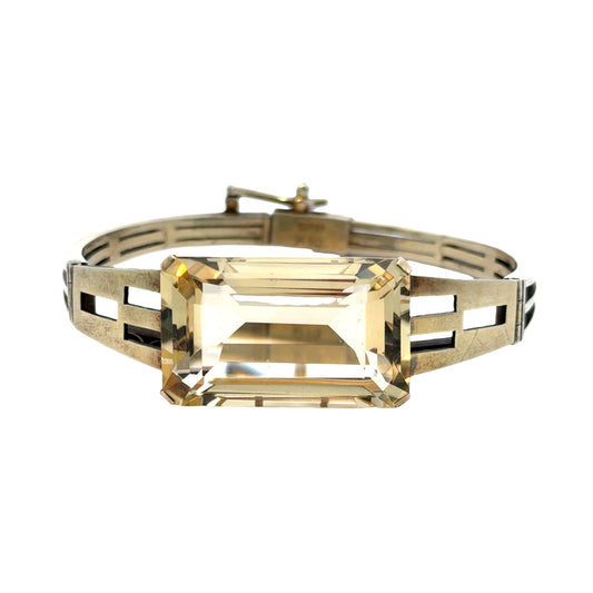 Antique 10K Gold & Sterling Silver Yellow Topaz Bangle Bracelet