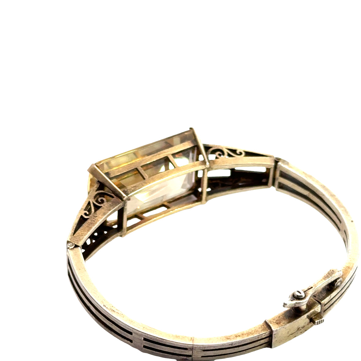Antique 10K Gold & Sterling Silver Yellow Topaz Bangle Bracelet
