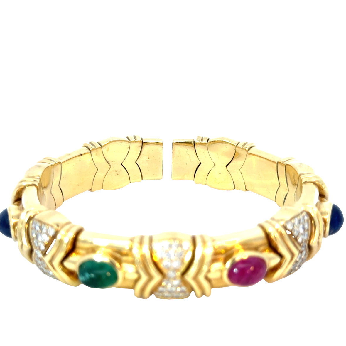 Vintage 18K Yellow Gold Gemstone & Diamond Bracelet – Mid-Century Statement