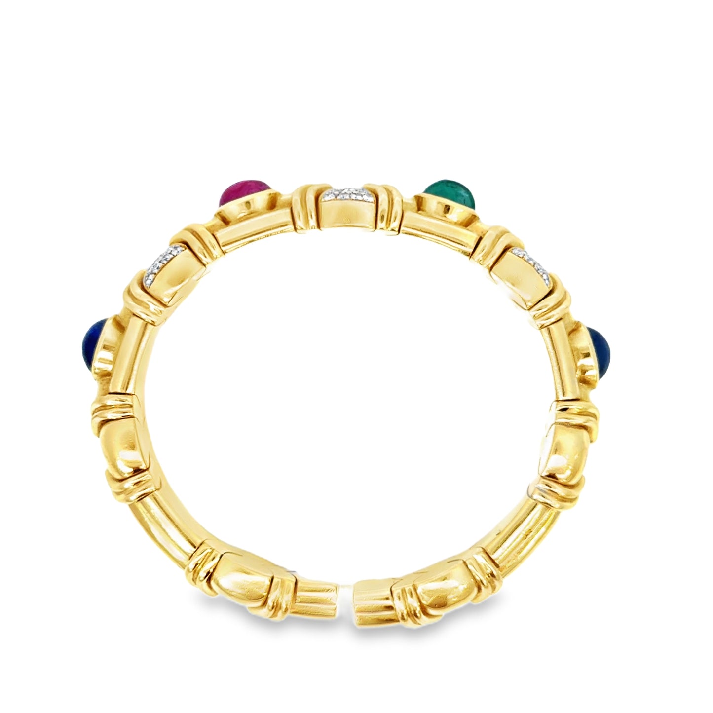 Vintage 18K Yellow Gold Gemstone & Diamond Bracelet – Mid-Century Statement