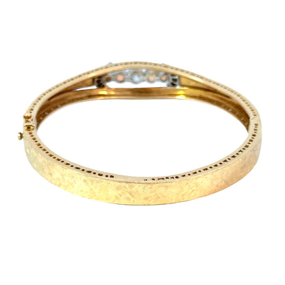 Vintage 14K Yellow Gold Opal & Diamond Textured Bangle Bracelet – 1940s