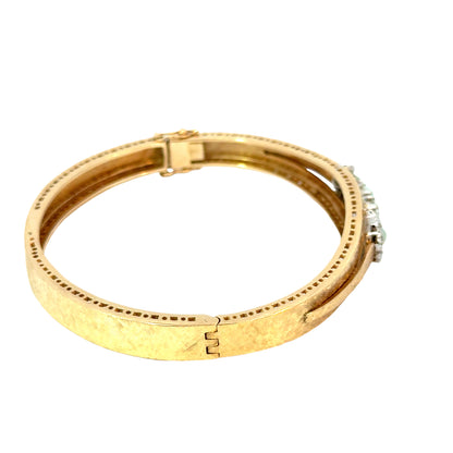 Vintage 14K Yellow Gold Opal & Diamond Textured Bangle Bracelet – 1940s