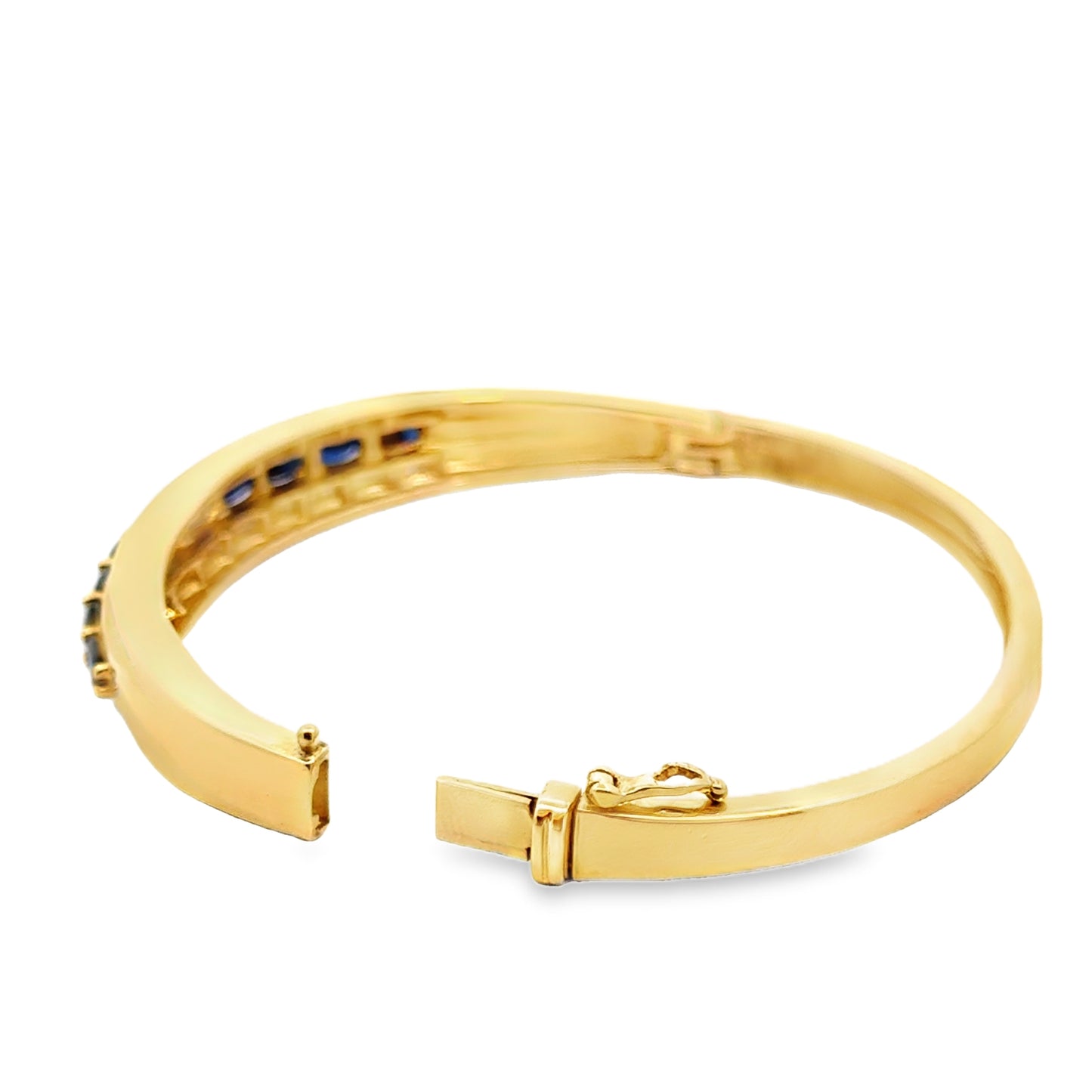 14K Yellow Gold Sapphire & Diamond Hinged Bangle