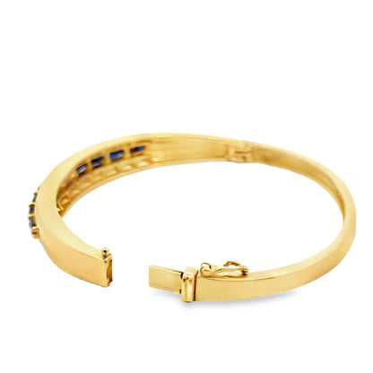 14K Yellow Gold Sapphire & Diamond Hinged Bangle
