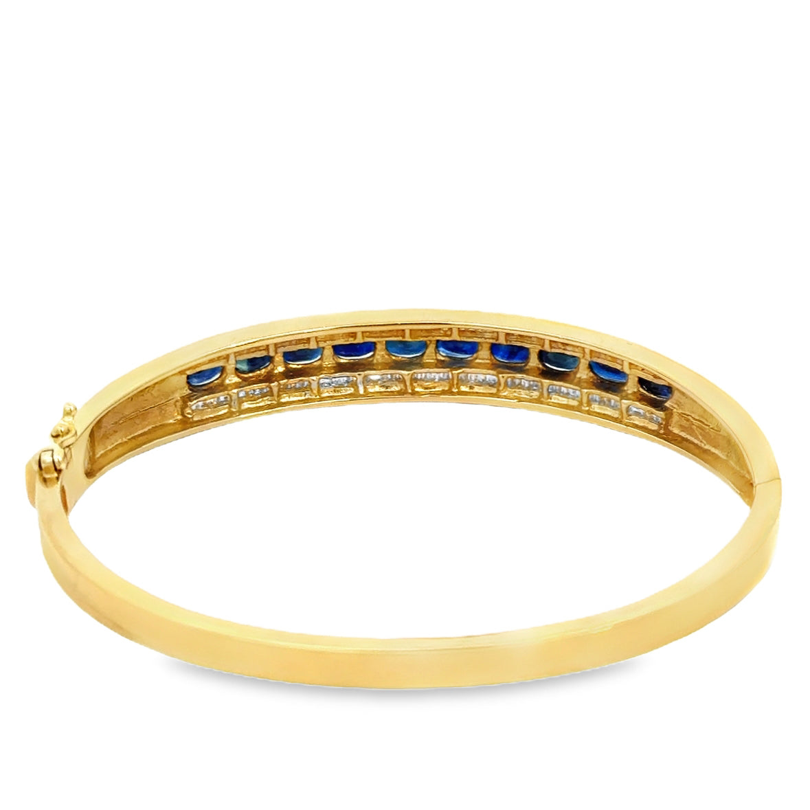 14K Yellow Gold Sapphire & Diamond Hinged Bangle
