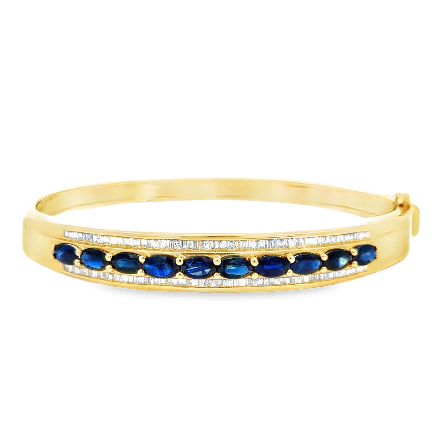 14K Yellow Gold Sapphire & Diamond Hinged Bangle