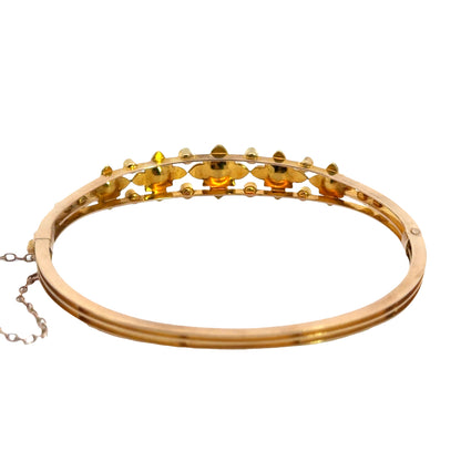 Antique 14K Yellow Gold Seed Pearl Floral Bangle Bracelet