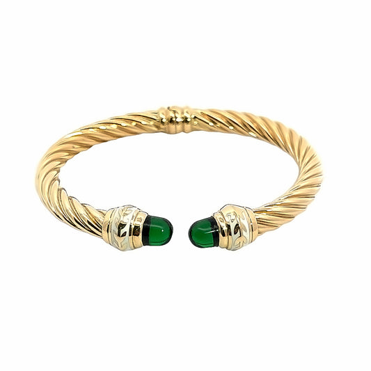 18K Yellow Gold Classic Cable Emerald Bangle